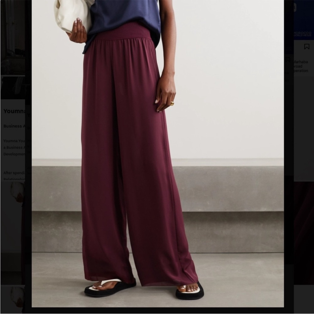 Theory Silk Flowy Wide Leg Pants Rib Waist - Bordeaux Burgundy, size M